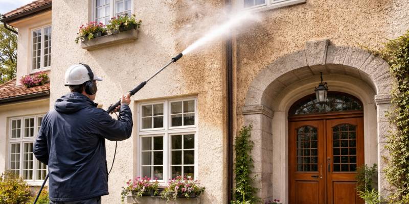 Man har börjat tvätta putsad fasad
