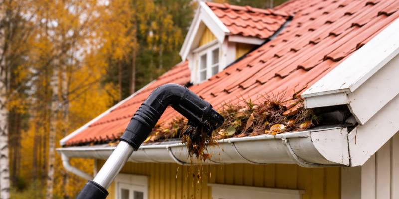 Rensa hängrännor med teleskop